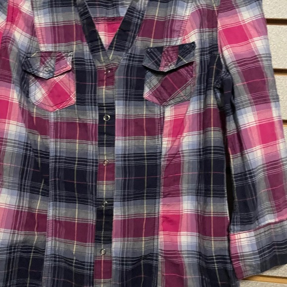 Arizona Jean Company Girls Plaid Button Up Shirt 3/4 Sleeve Size Medium - Picture 3 of 6